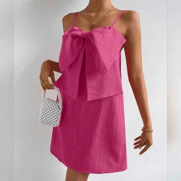 Women Elegant Solid Color Bowknot Decorated Strap Dress For Summer - Picture 1 of 5